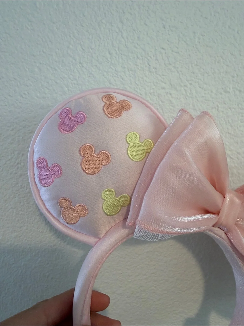 Stoney Clover Lane Disney Pastel Pink Mouse Ear Headband with Sheer Bow